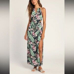 Lulu’s Island Expressions Navy Blue Tropical maxi dress